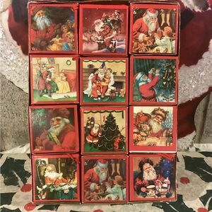 Vintage Santa Christmas 12 Mini Hanging Treat/Ornament Boxes